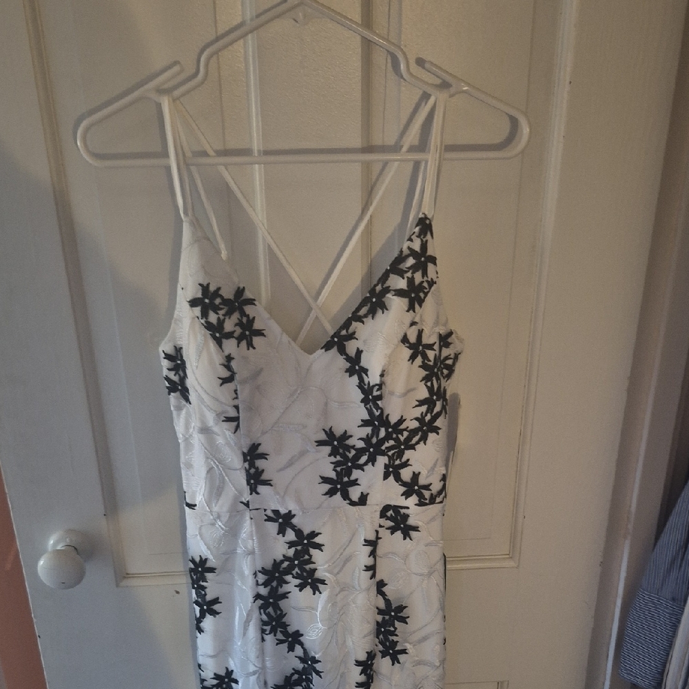 My Michelle White Dress with Black Floral Embroidery